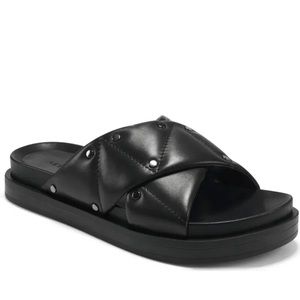 Aerosoles Women's Lina Slide Black Sandal Leather Flat Studs Cushion  Sz 8.5